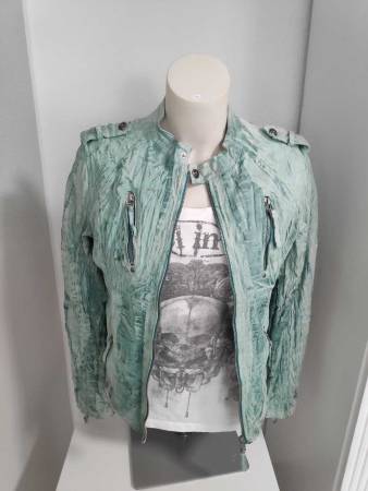 BLUE MONKEY Lederjacke türkisgrün Größe XL
