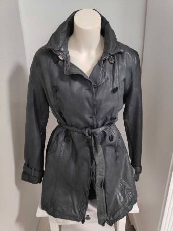 BLUE MONKEY Lederjacke Trenchcoat taubenblau Größe 2XL