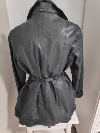 BLUE MONKEY Lederjacke Trenchcoat taubenblau Größe 2XL