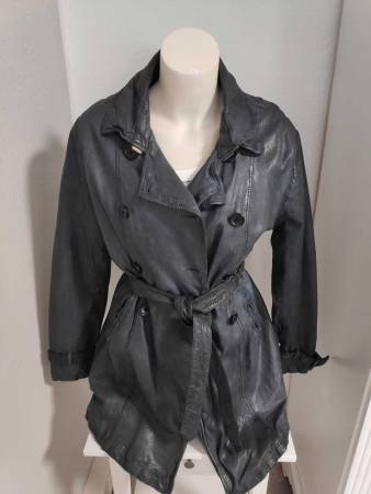 BLUE MONKEY Lederjacke Trenchcoat taubenblau Größe 3XL