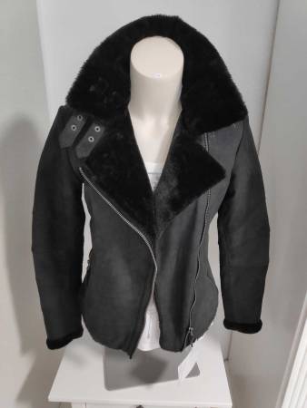 BLUE MONKEY Wildlederjacke mit Teddyfell schwarz Größe L