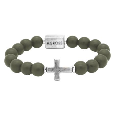 ACROSS Armband KREUZ Naturstein oliv