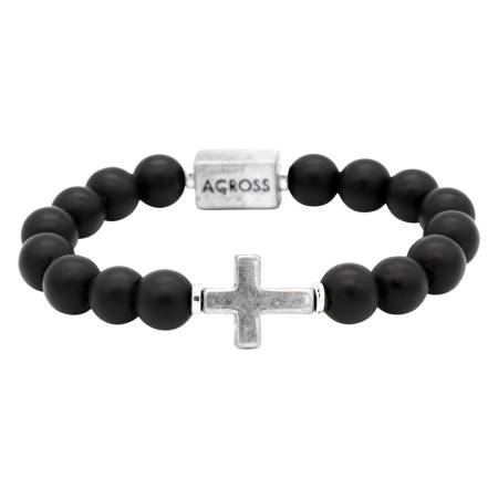 ACROSS Armband KREUZ Naturstein schwarz