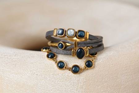Preview: QOSS Armband COCO gold vintage schwarz jeansblau