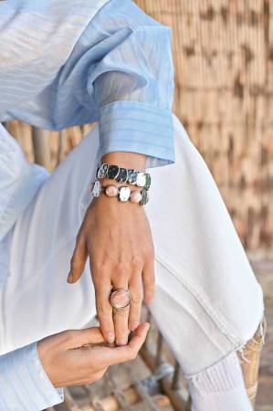 Preview: QOSS Armband DOREEN silber jeansblau