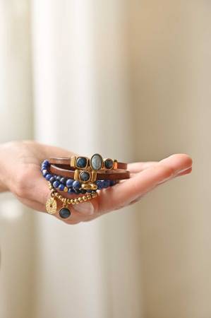 Preview: QOSS Armband ZOEY gold jeansblau mit Disc
