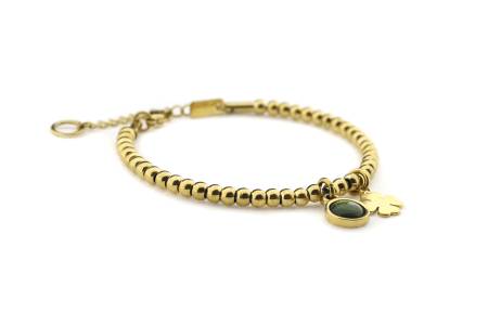 QOSS Armband ZOEY gold kieferngrün mit Kleeblatt