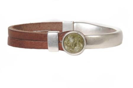 QOSS Armband GWEN braun Stein moosgrün rund