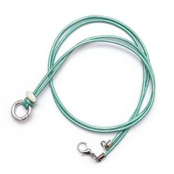 SchauTime LEDERKETTE Formentera GrünMetallic SilverShiny 88 cm