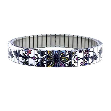 urband LONDON Edelstahlzugarmband FLOWERS MANDALA Weiß Bunt - 10 mm