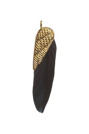 TRAUMFÄNGER Kettenanhänger TRAUMFEDER gold schwarz 6,5 cm
