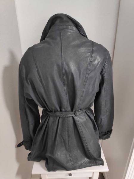 BLUE MONKEY Lederjacke Trenchcoat taubenblau Größe 3XL