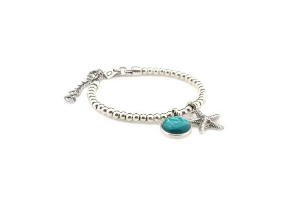 QOSS Armband ZOEY silber 12 mm Stein turquoise mit Seestern