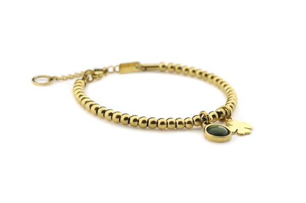 QOSS Armband ZOEY gold kieferngrün mit Kleeblatt