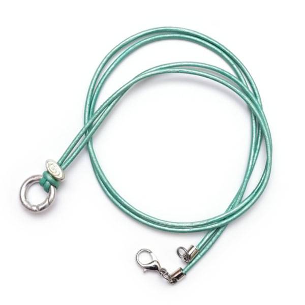 SchauTime LEDERKETTE Formentera GrünMetallic SilverShiny 88 cm