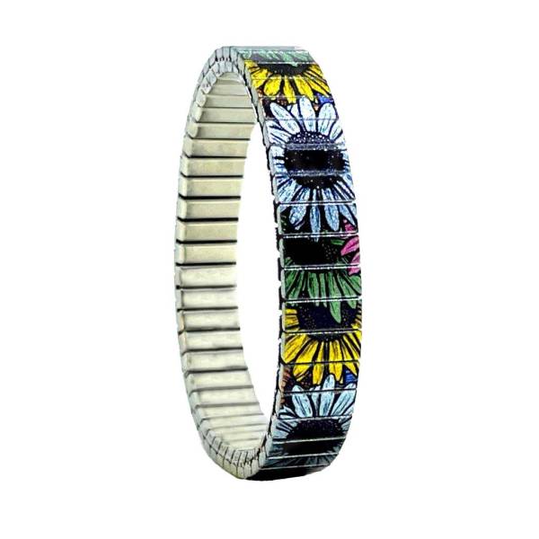 urband LONDON Edelstahlzugarmband FLOWERS DAISIES Blumig Bunt Metallic - 10 mm