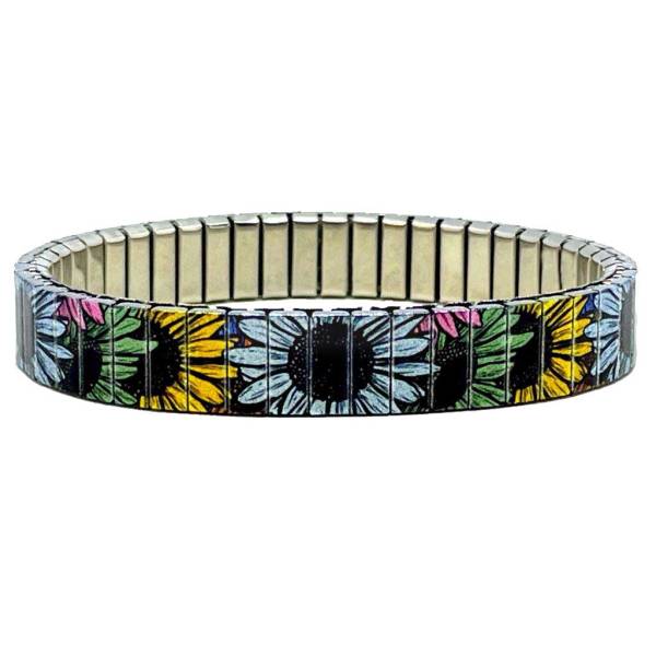 urband LONDON Edelstahlzugarmband FLOWERS DAISIES Blumig Bunt Metallic - 10 mm