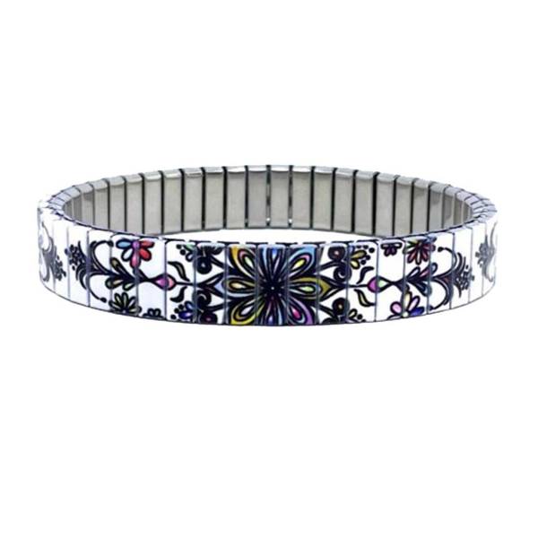 urband LONDON Edelstahlzugarmband FLOWERS MANDALA Weiß Bunt - 10 mm