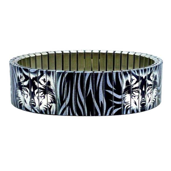 urband LONDON Edelstahlzugarmband TATTOO WILDLAND WOLVES Schwarz Cobalt Silber Metallic - 18 mm