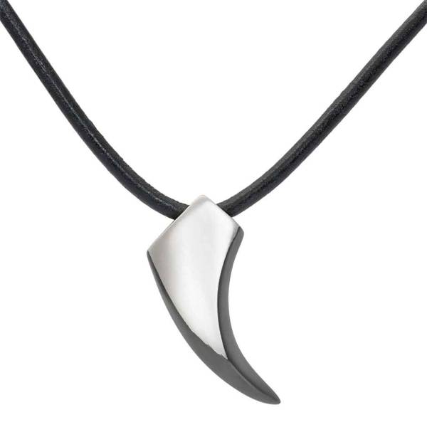 iXXXi LEDERKETTE MIT ANHÄNGER TOOTH - silber matt 50 cm